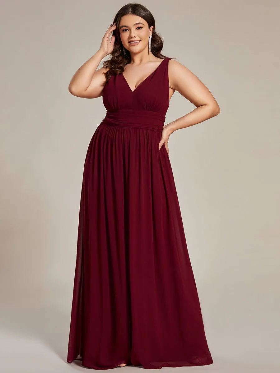 V Neck Sleeveless Pleated Chiffon Evening Dress