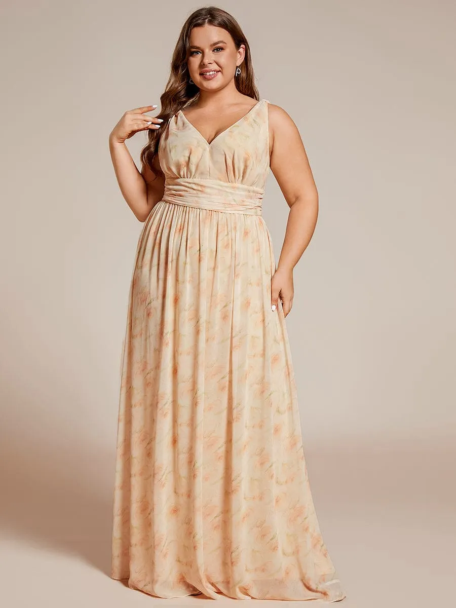V Neck Sleeveless Pleated Chiffon Evening Dress