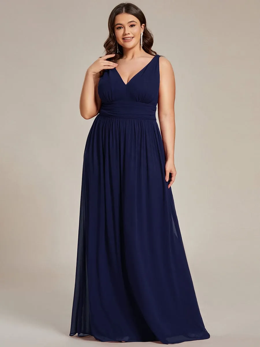 V Neck Sleeveless Pleated Chiffon Evening Dress