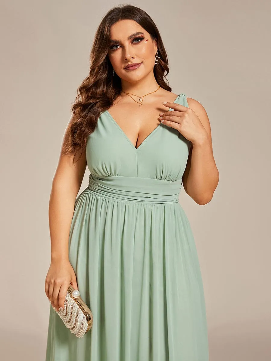 V Neck Sleeveless Pleated Chiffon Evening Dress