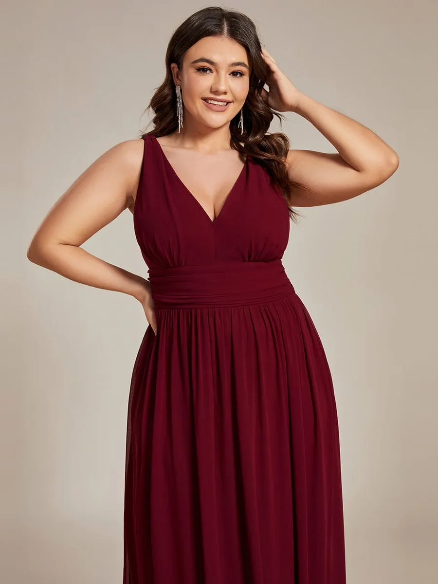 V Neck Sleeveless Pleated Chiffon Evening Dress