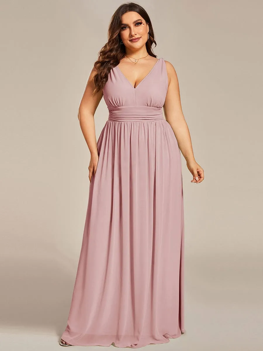 V Neck Sleeveless Pleated Chiffon Evening Dress