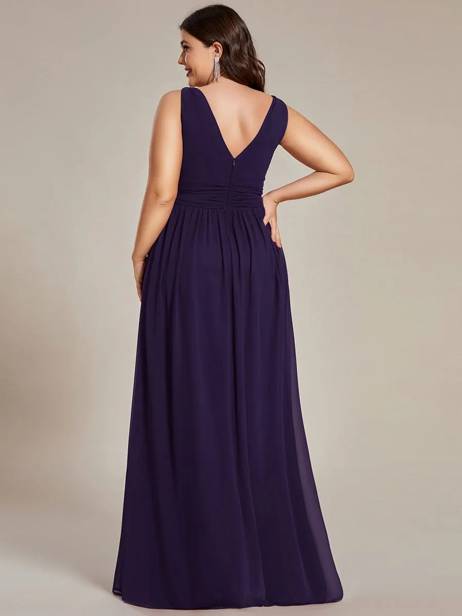 V Neck Sleeveless Pleated Chiffon Evening Dress