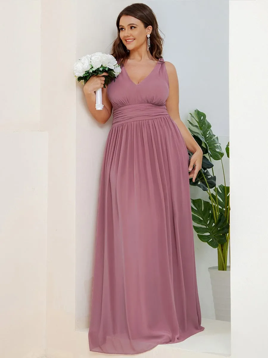 V Neck Sleeveless Pleated Chiffon Evening Dress