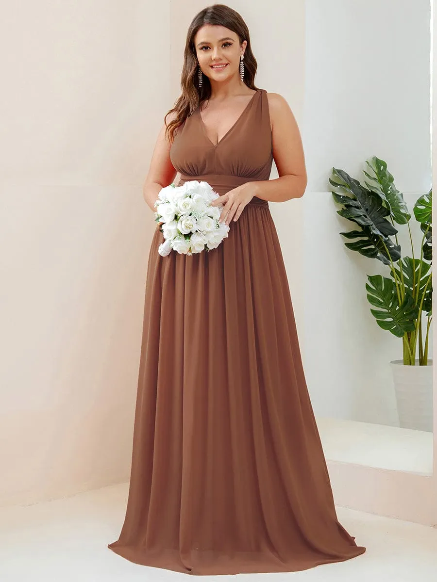 V Neck Sleeveless Pleated Chiffon Evening Dress