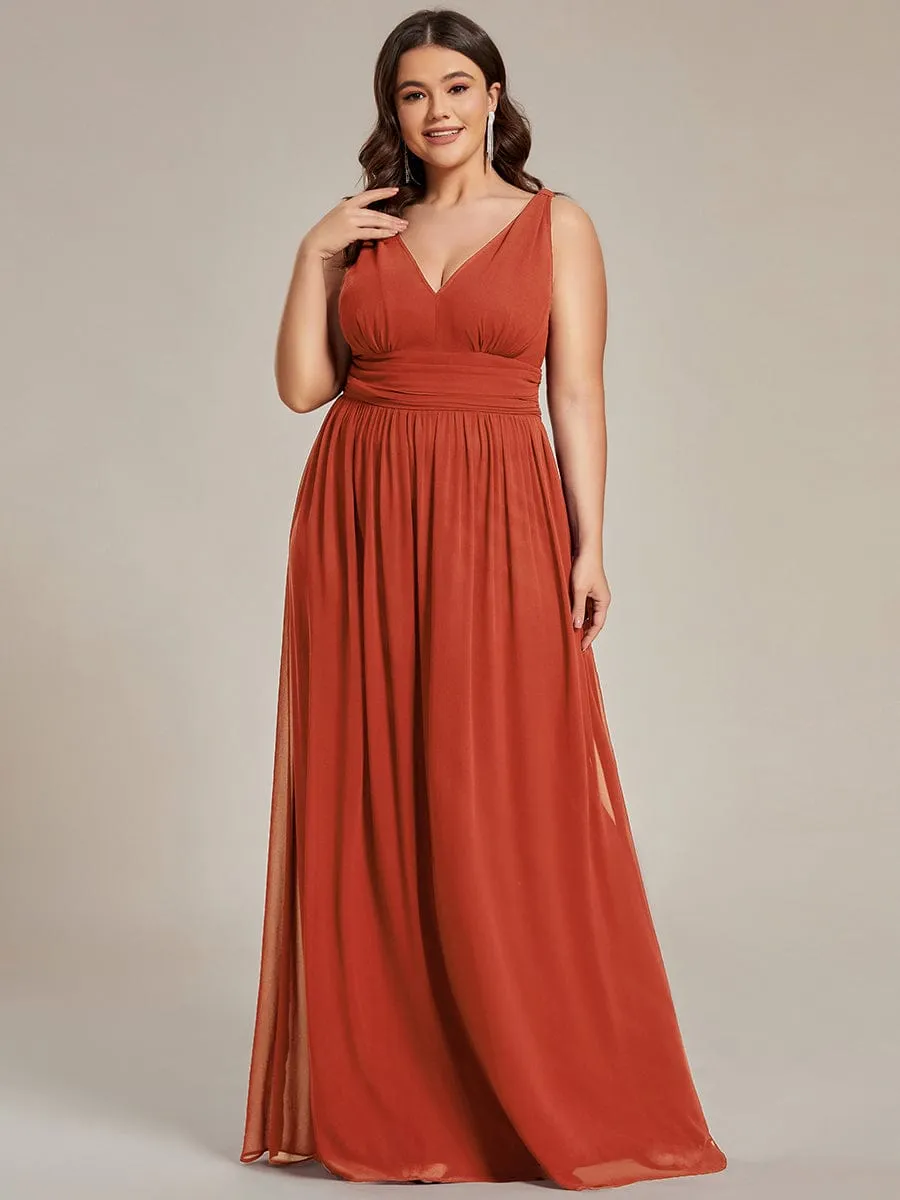 V Neck Sleeveless Pleated Chiffon Evening Dress