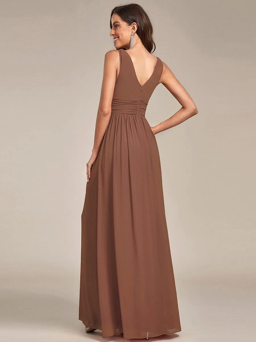 V Neck Sleeveless Pleated Chiffon Evening Dress