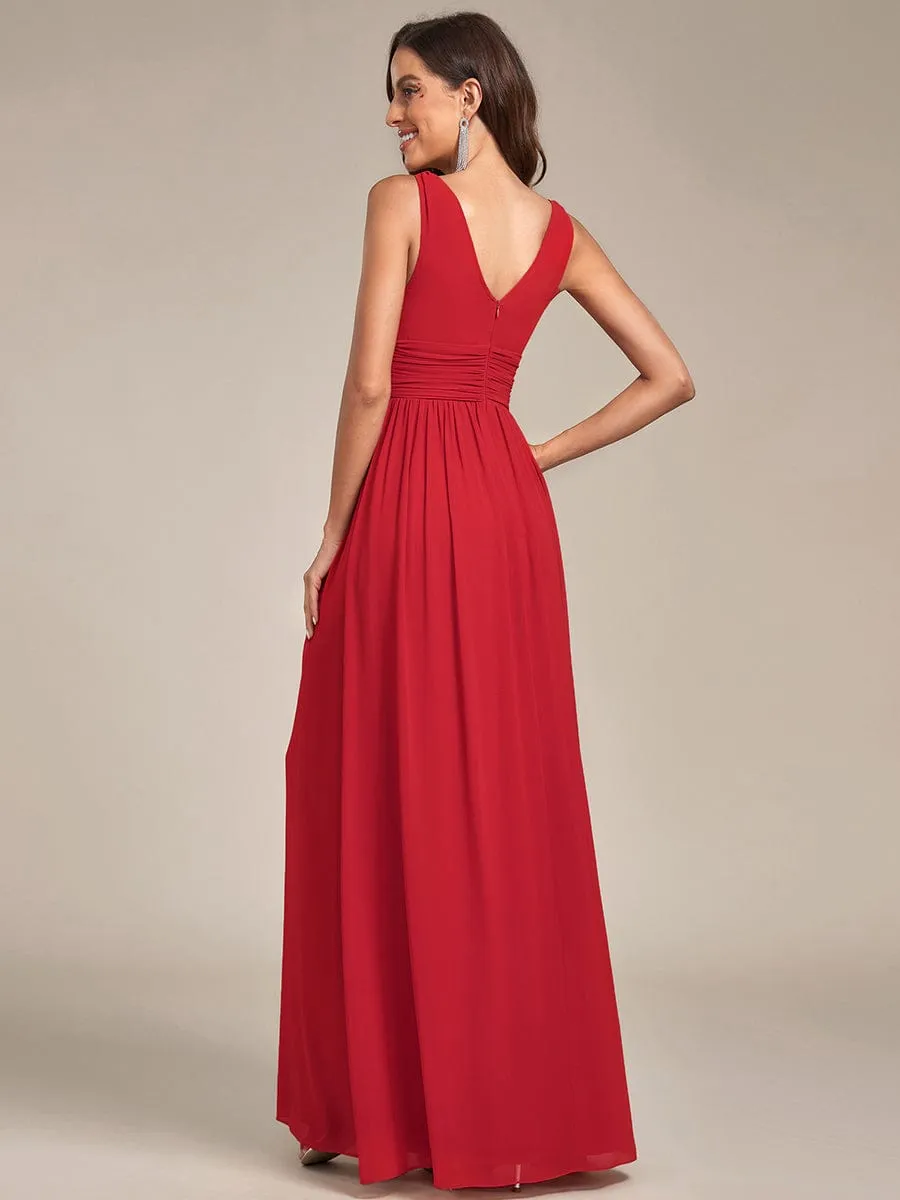 V Neck Sleeveless Pleated Chiffon Evening Dress
