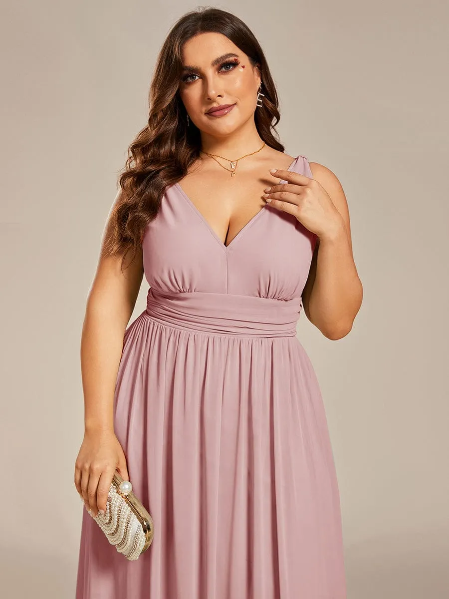 V Neck Sleeveless Pleated Chiffon Evening Dress