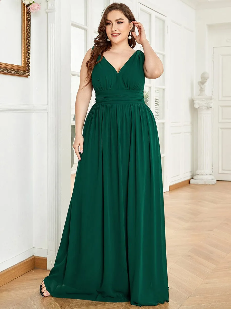 V Neck Sleeveless Pleated Chiffon Evening Dress