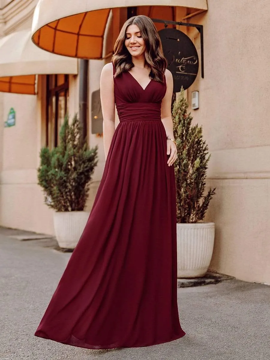 V Neck Sleeveless Pleated Chiffon Evening Dress