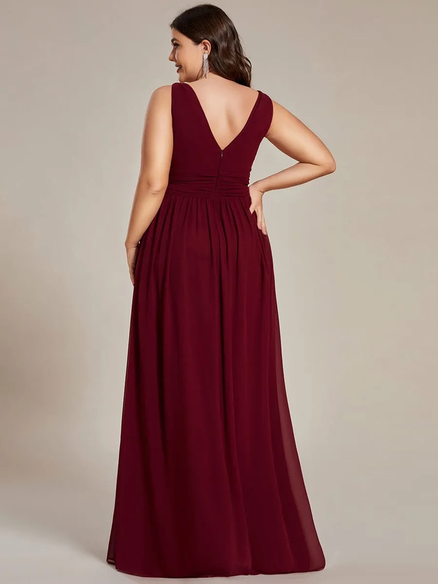 V Neck Sleeveless Pleated Chiffon Evening Dress