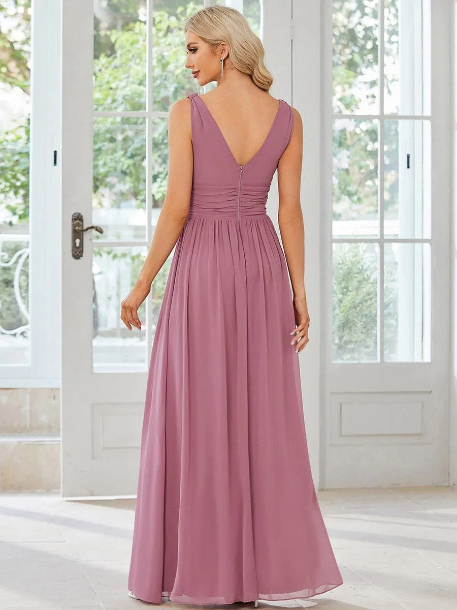 V Neck Sleeveless Pleated Chiffon Evening Dress