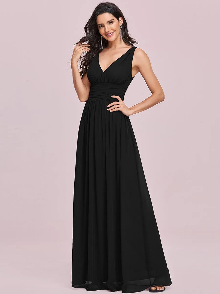 V Neck Sleeveless Pleated Chiffon Evening Dress