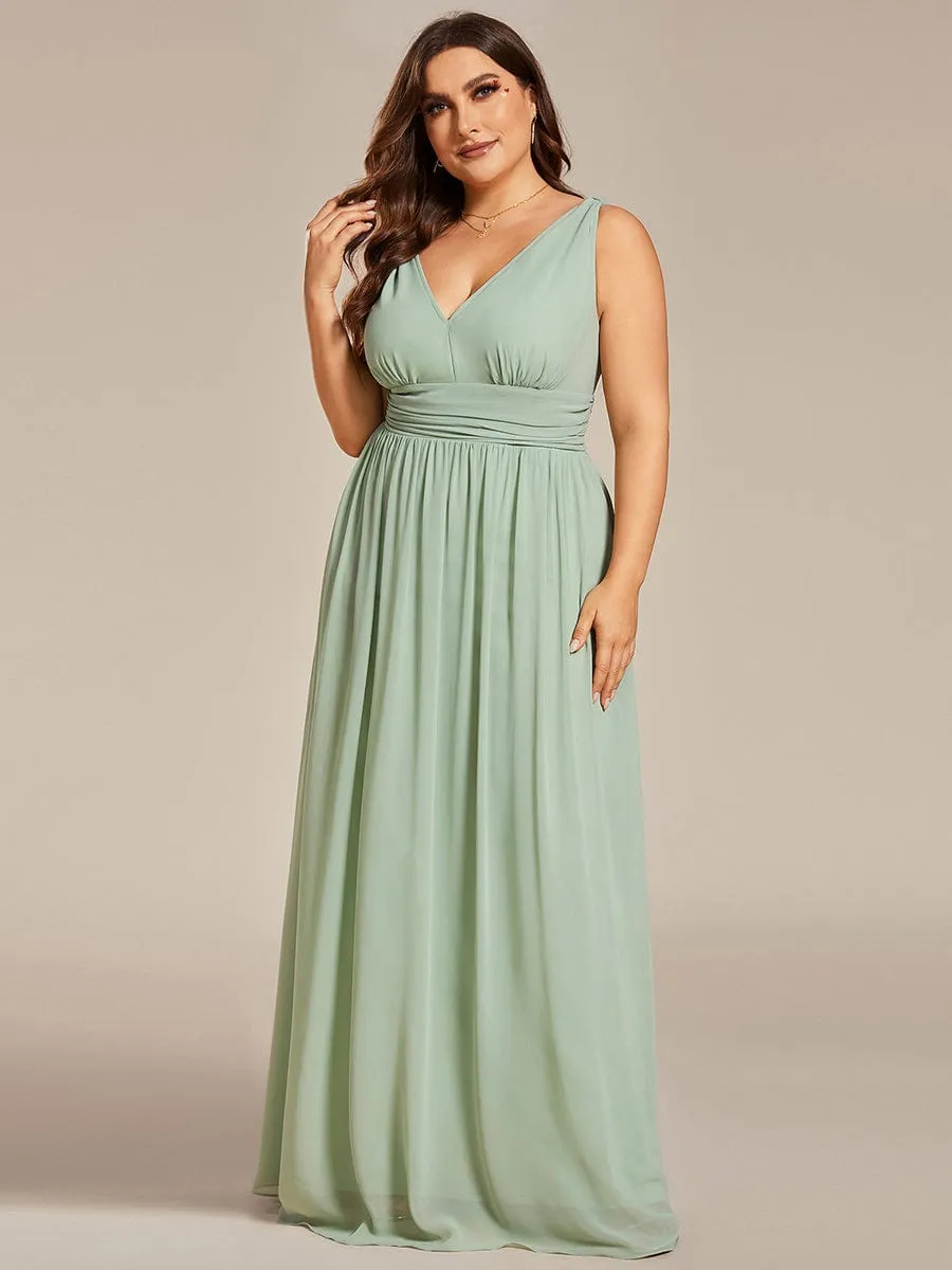 V Neck Sleeveless Pleated Chiffon Evening Dress