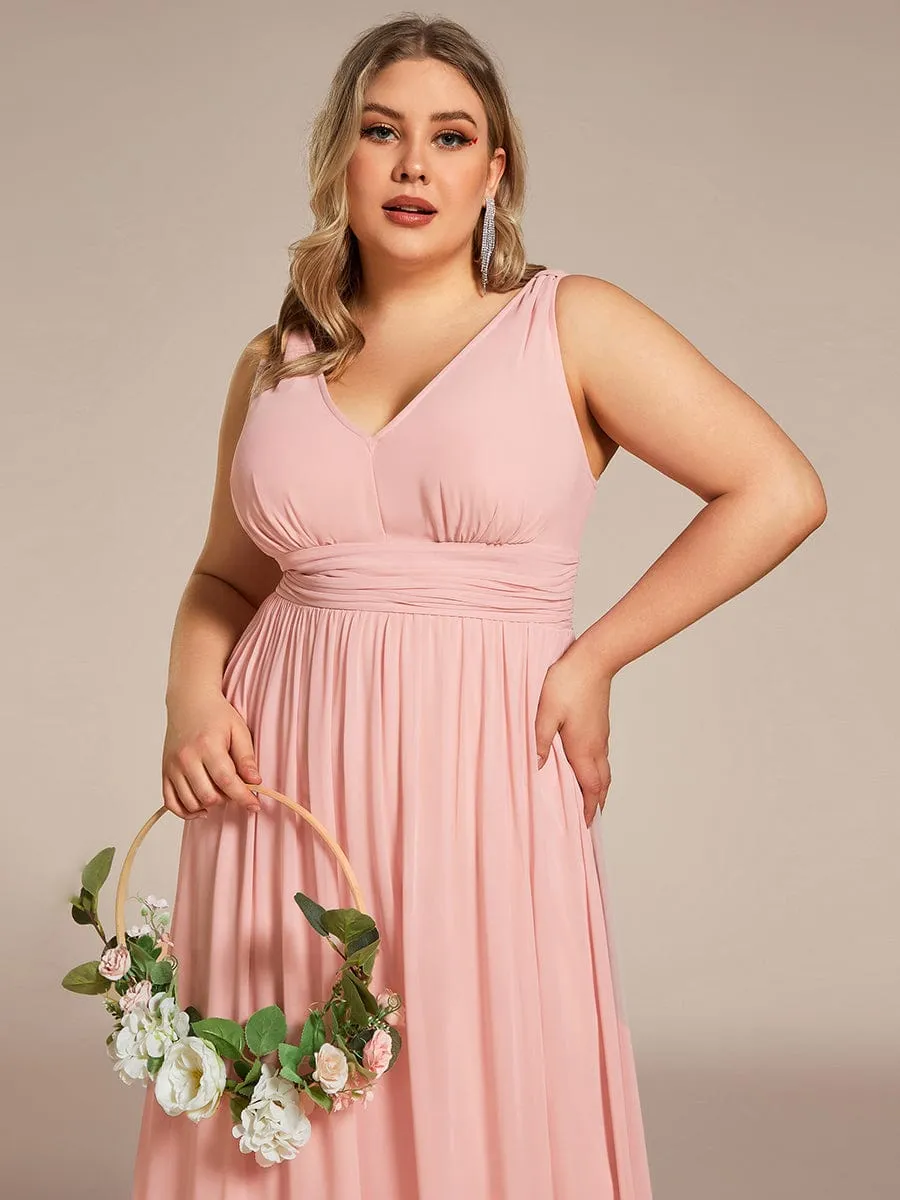 V Neck Sleeveless Pleated Chiffon Evening Dress