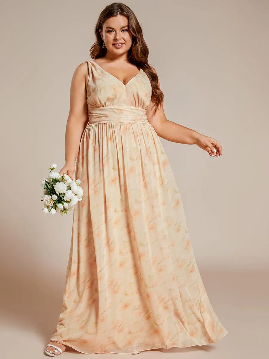 V Neck Sleeveless Pleated Chiffon Evening Dress