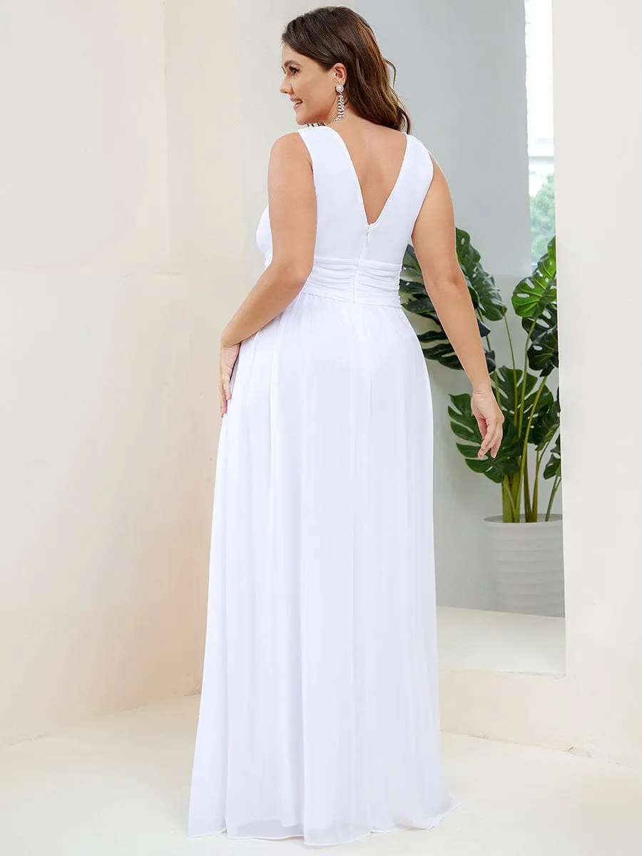 V Neck Sleeveless Pleated Chiffon Evening Dress