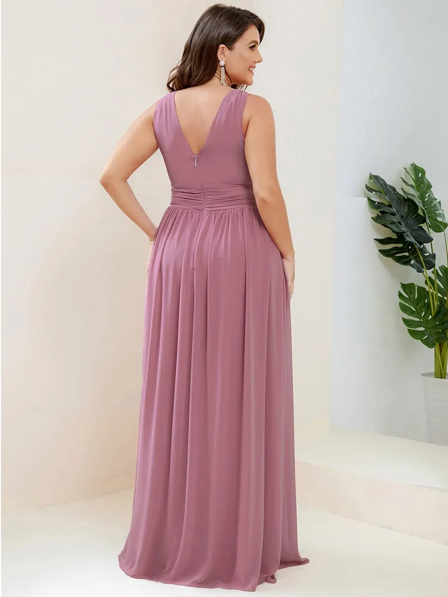 V Neck Sleeveless Pleated Chiffon Evening Dress