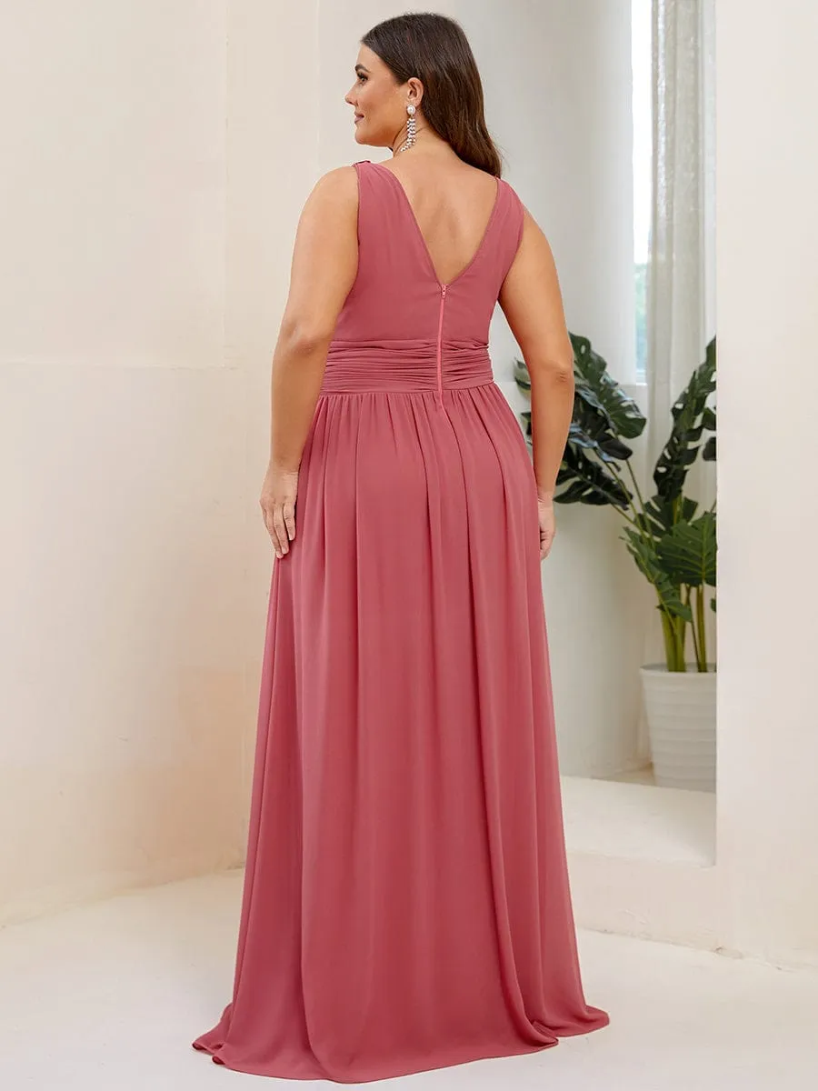 V Neck Sleeveless Pleated Chiffon Evening Dress