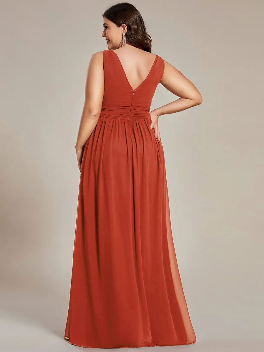 V Neck Sleeveless Pleated Chiffon Evening Dress