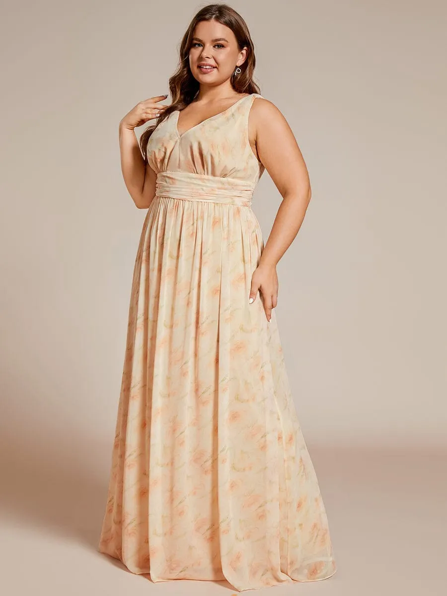 V Neck Sleeveless Pleated Chiffon Evening Dress