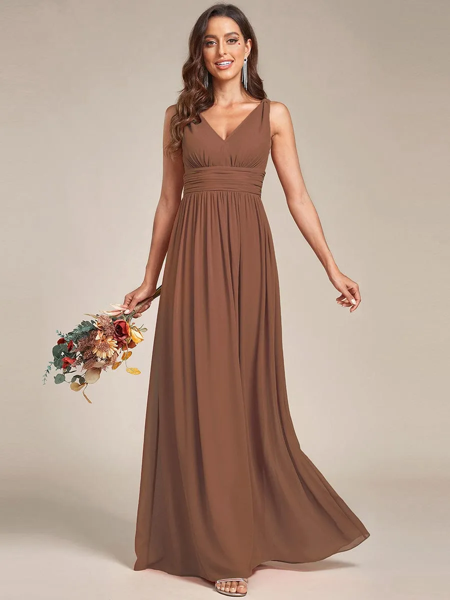 V Neck Sleeveless Pleated Chiffon Evening Dress