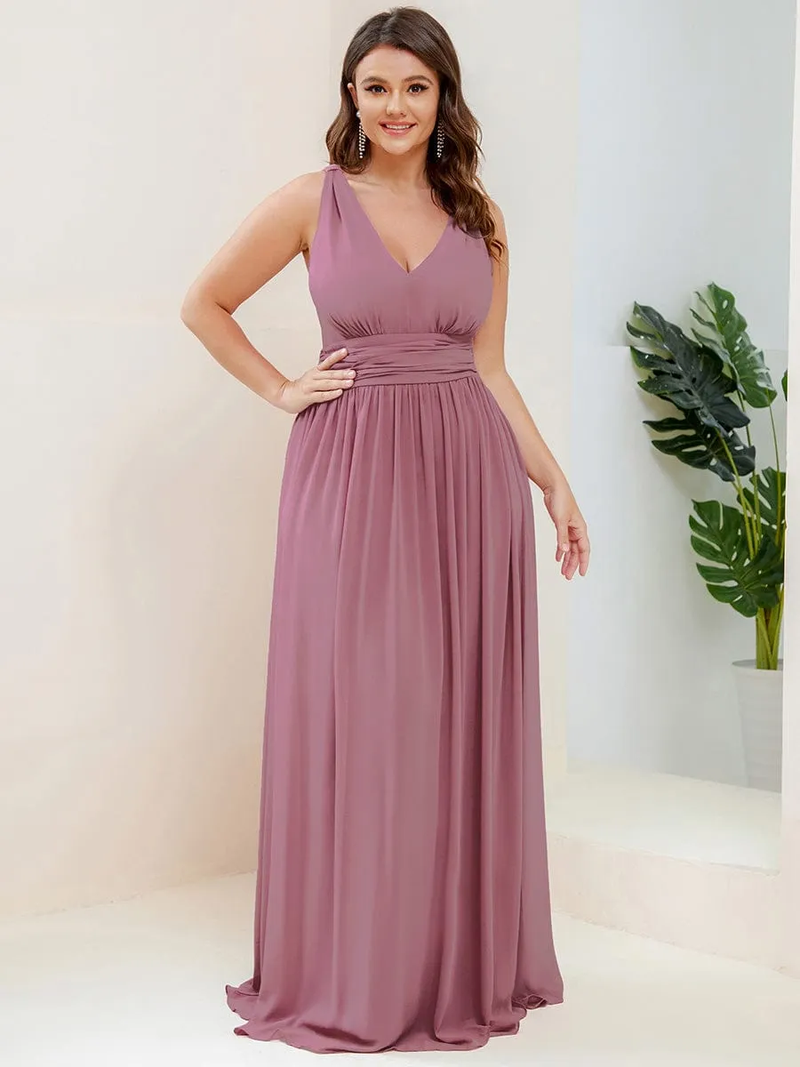 V Neck Sleeveless Pleated Chiffon Evening Dress