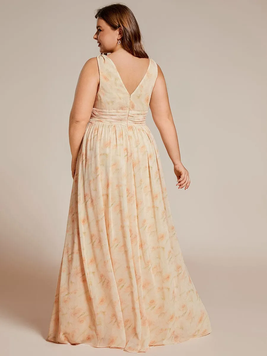 V Neck Sleeveless Pleated Chiffon Evening Dress
