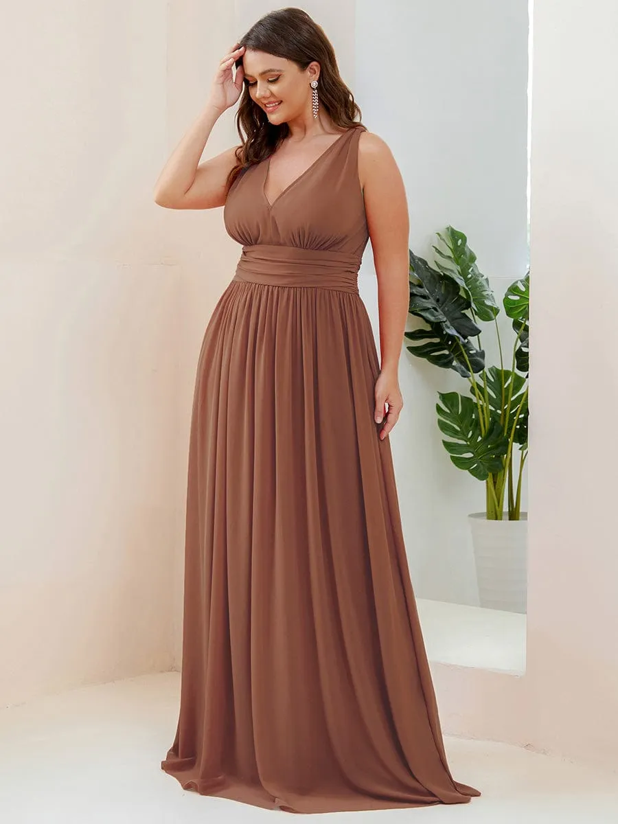 V Neck Sleeveless Pleated Chiffon Evening Dress