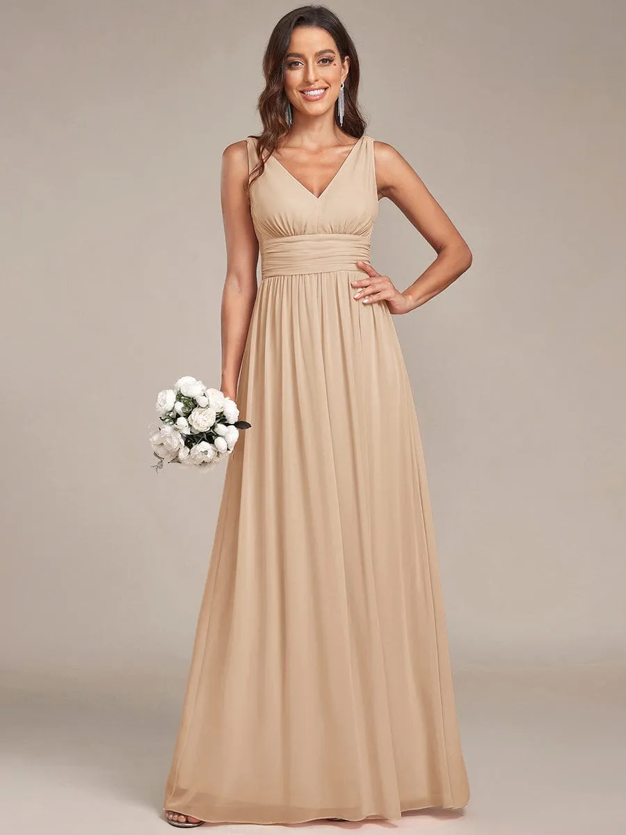V Neck Sleeveless Pleated Chiffon Evening Dress
