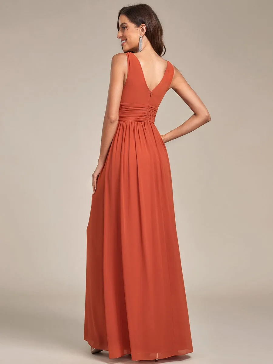 V Neck Sleeveless Pleated Chiffon Evening Dress