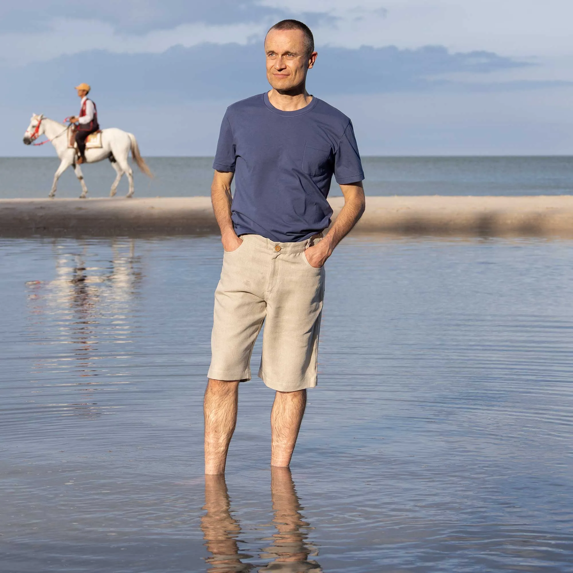 VERNON 100% Organic Linen Shorts (Covered Organic Elastic Waist, OC Thread, YKK Zippers) (99.9% Biodegradable)