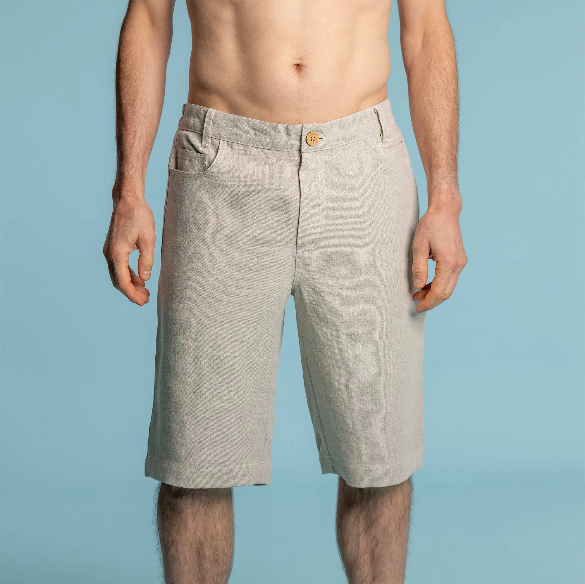 VERNON 100% Organic Linen Shorts (Covered Organic Elastic Waist, OC Thread, YKK Zippers) (99.9% Biodegradable)