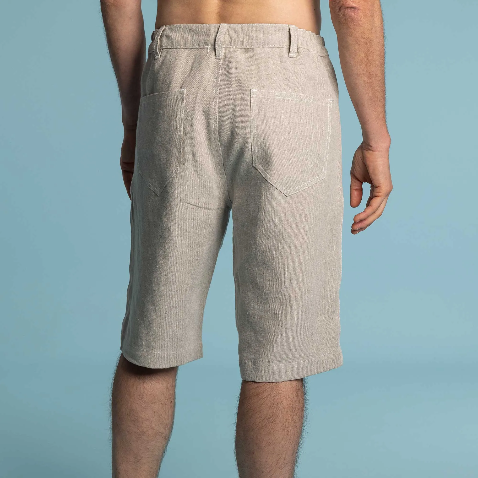 VERNON 100% Organic Linen Shorts (Covered Organic Elastic Waist, OC Thread, YKK Zippers) (99.9% Biodegradable)