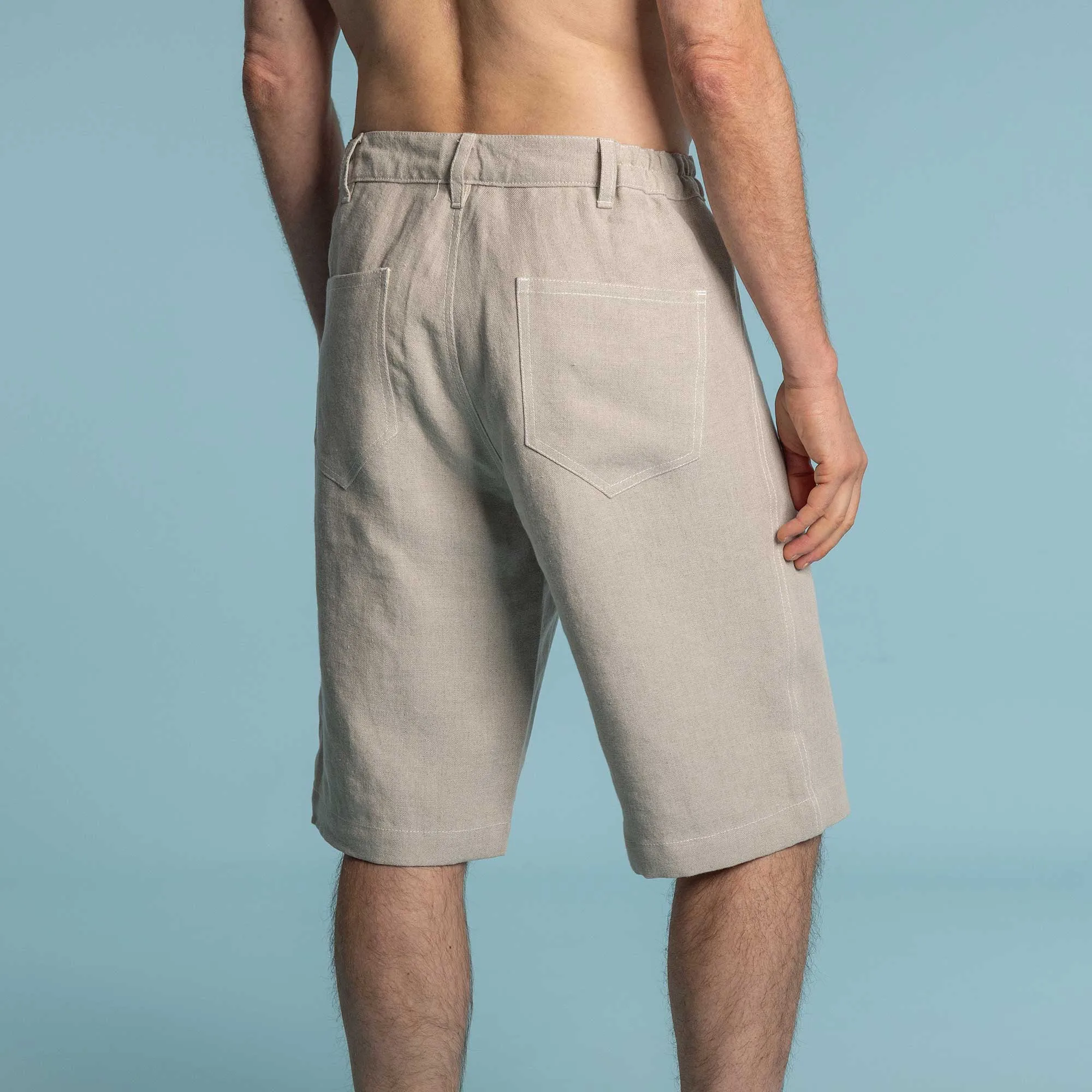 VERNON 100% Organic Linen Shorts (Covered Organic Elastic Waist, OC Thread, YKK Zippers) (99.9% Biodegradable)