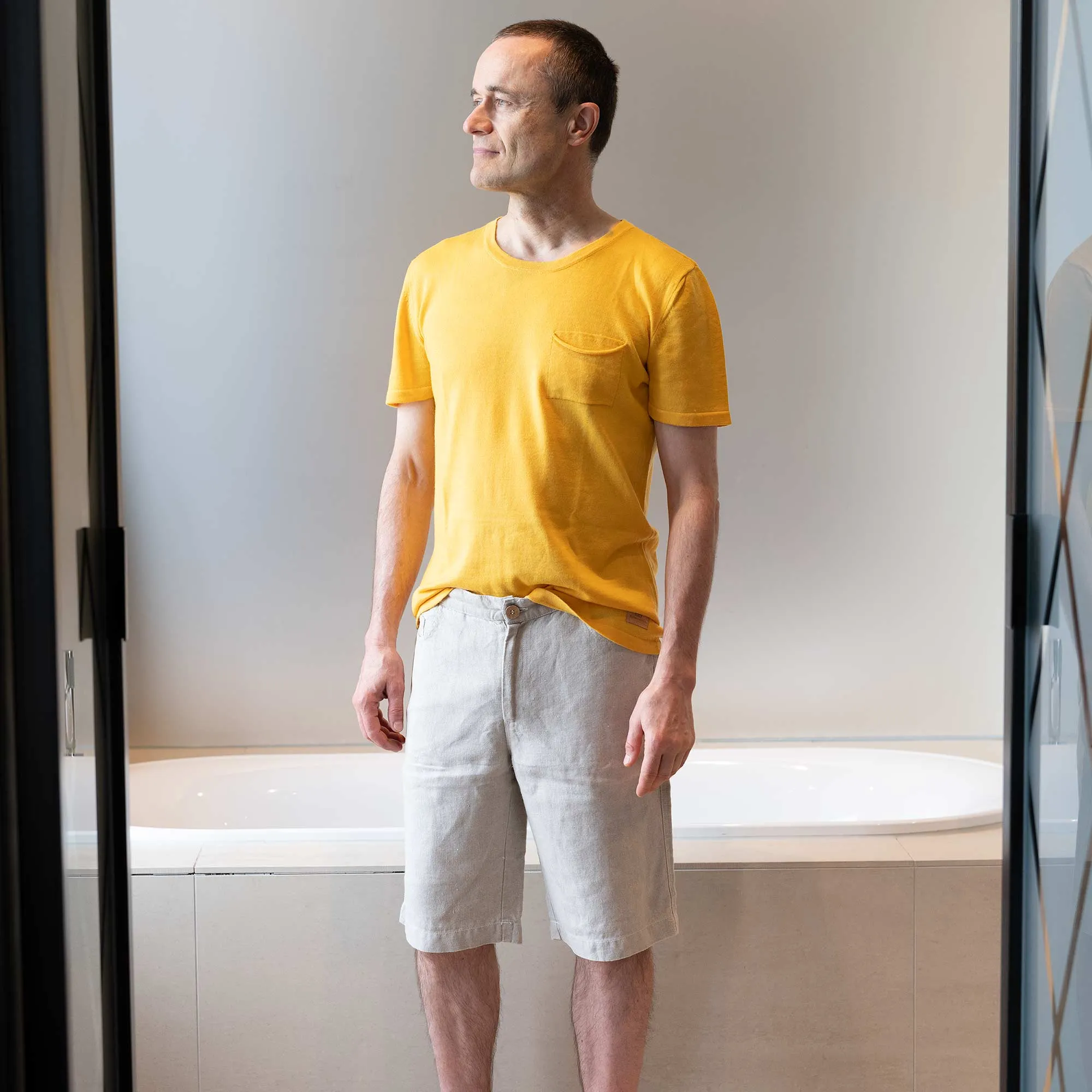 VERNON 100% Organic Linen Shorts (Covered Organic Elastic Waist, OC Thread, YKK Zippers) (99.9% Biodegradable)