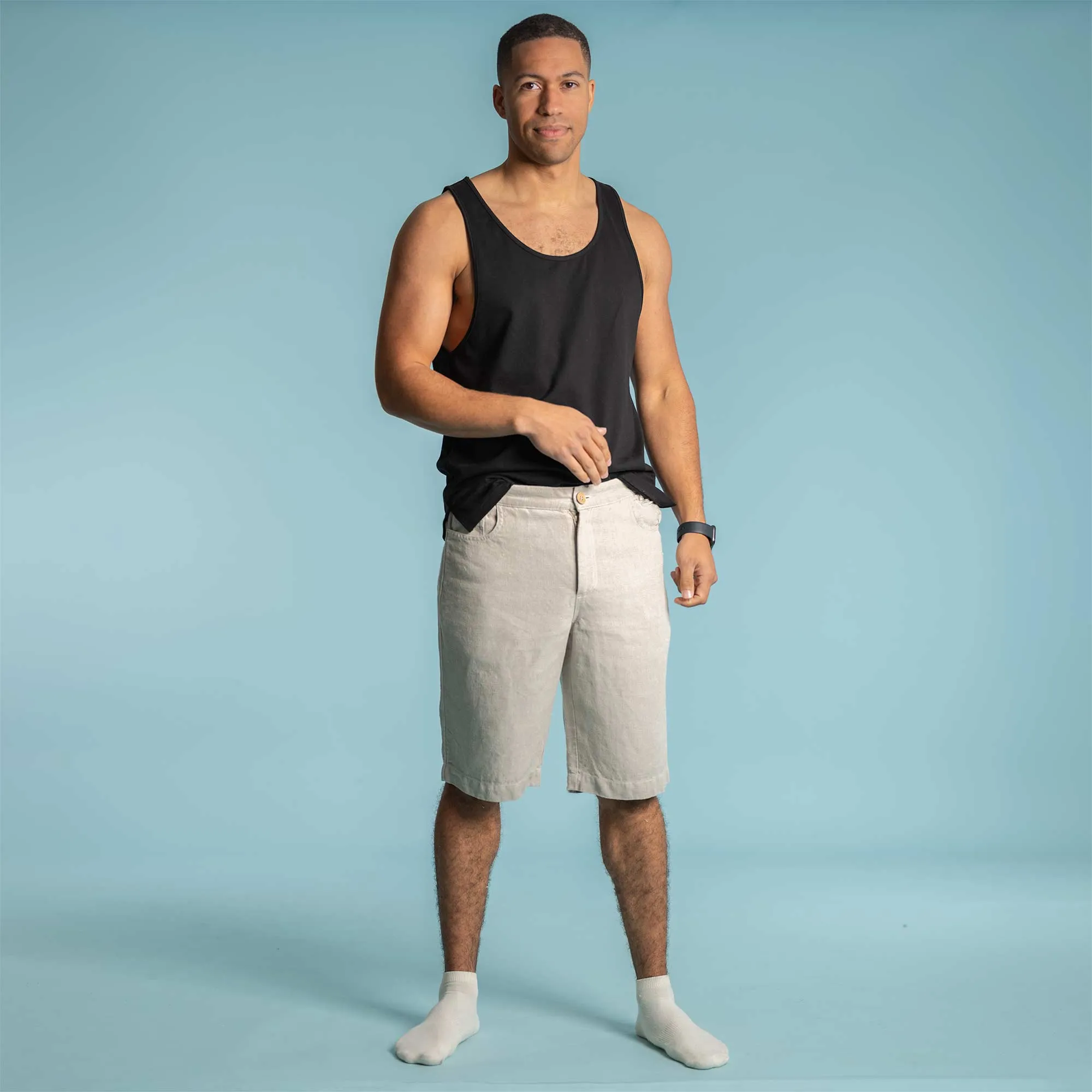 VERNON 100% Organic Linen Shorts (Covered Organic Elastic Waist, OC Thread, YKK Zippers) (99.9% Biodegradable)