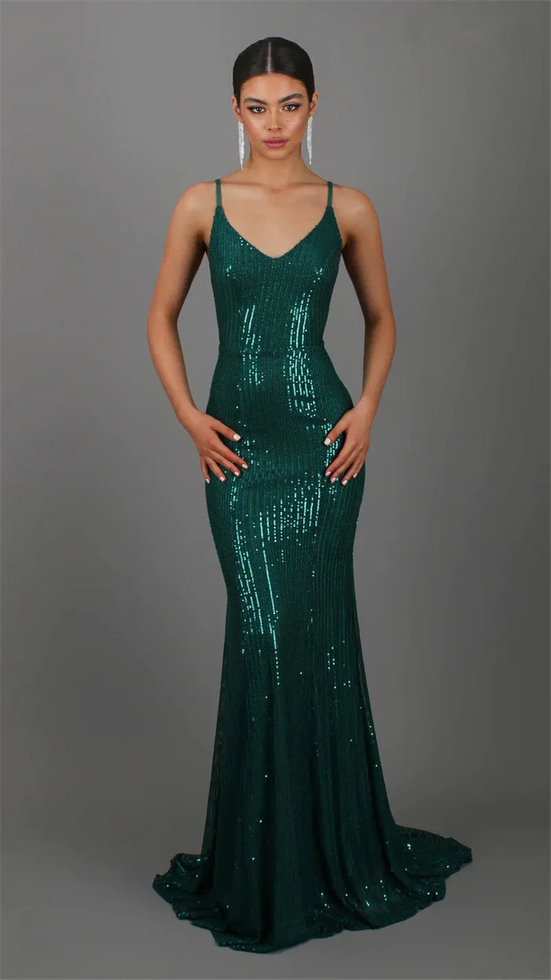 Wendy Sequins Sparkle Sexy Long Evening Dress