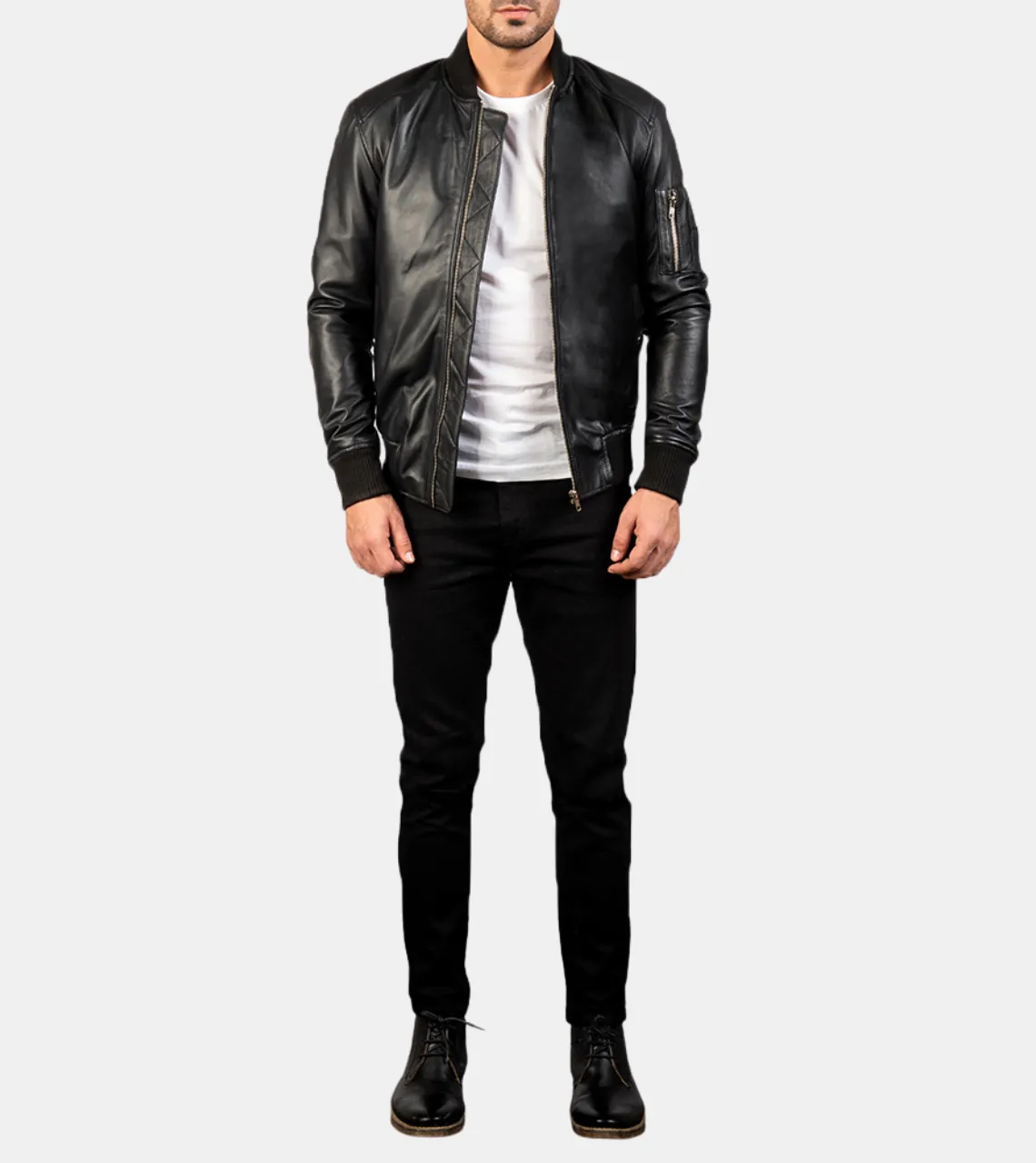 Wolston Men's Black Bomber Leather Jacket