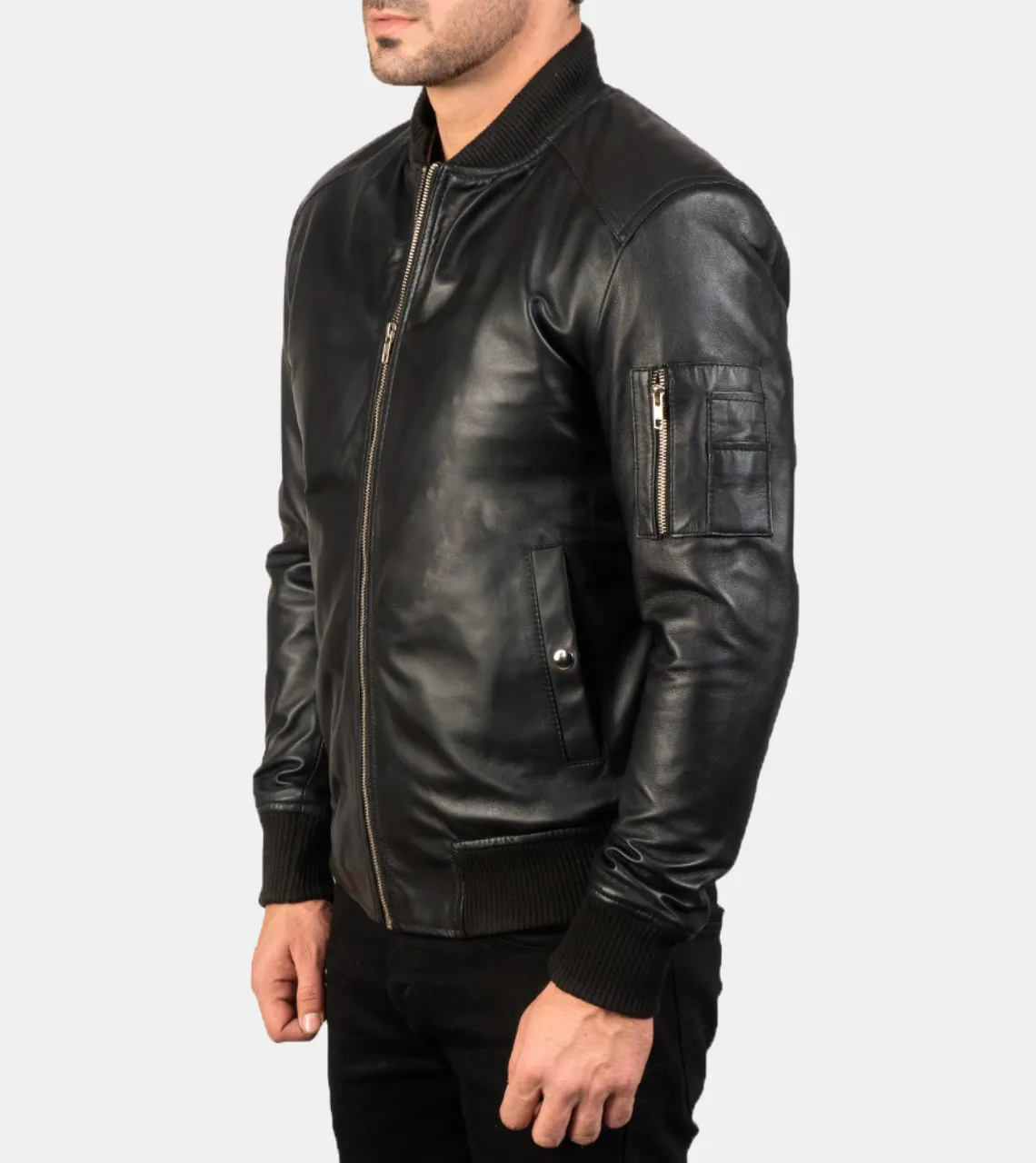 Wolston Men's Black Bomber Leather Jacket