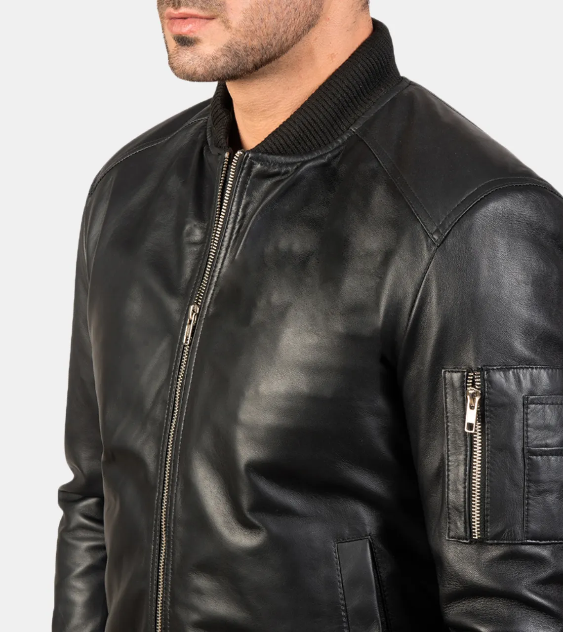 Wolston Men's Black Bomber Leather Jacket