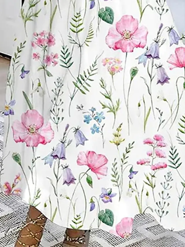 Women's Long Dress Maxi Dress Casual Dress Swing Dress A Line Dress Floral Fashion Streetwear Outdoor Daily Date Print Sleeveless V Neck Dress Regular Fit White Summer Spring S M L XL XXL