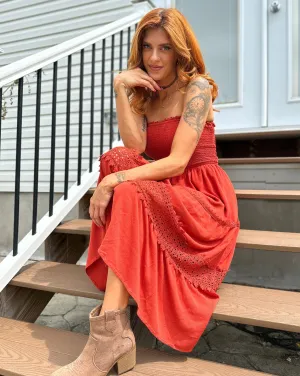 ZESICA Bohemian Strapless Lace Trim Backless Maxi Dress